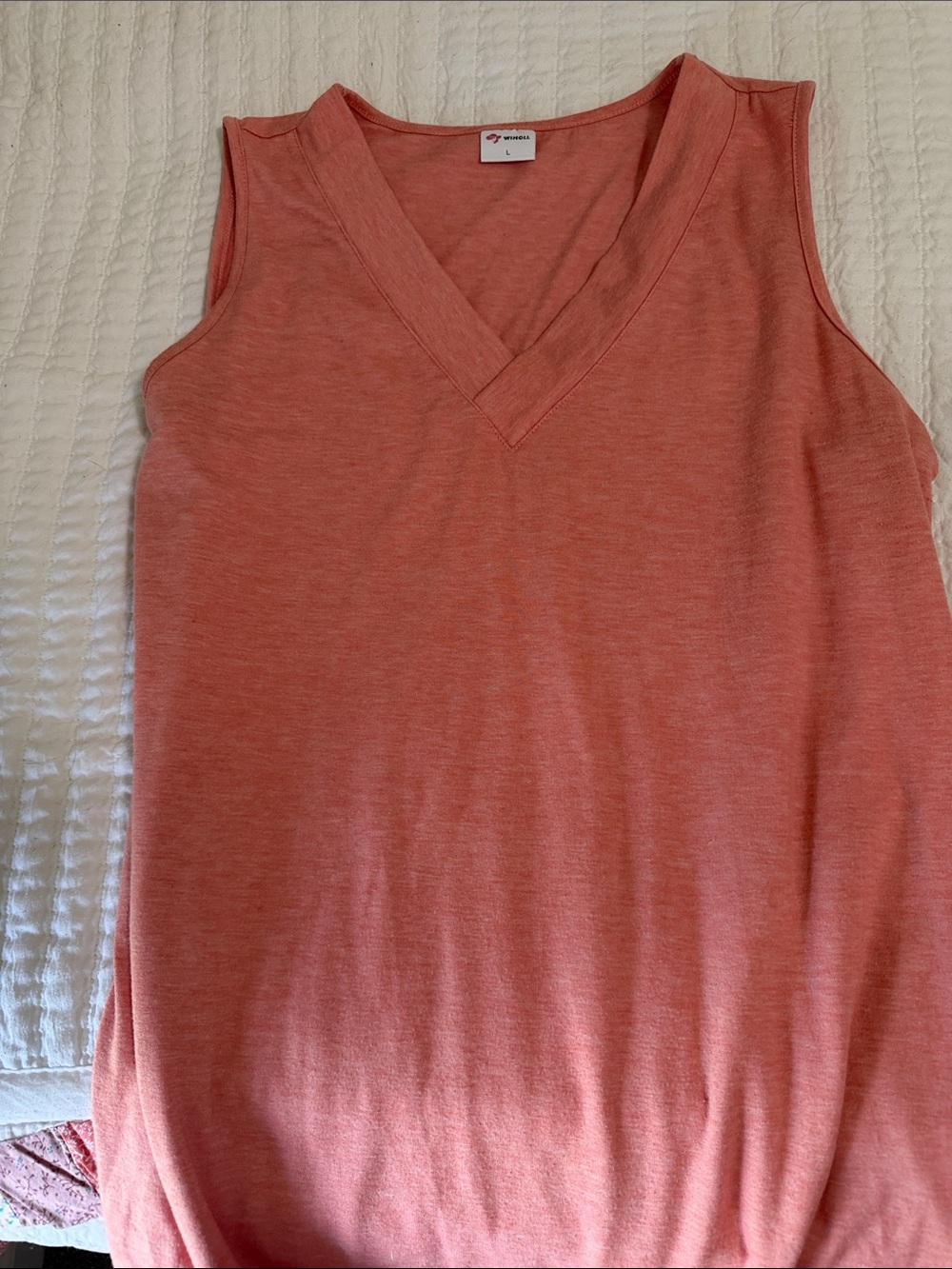 Wiholl. Sleeveless V-Neck Tank in Coral Pink